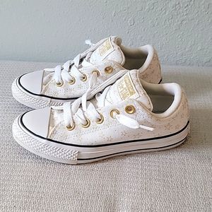 Girls Youth Converse White with Gold Stars Size 13